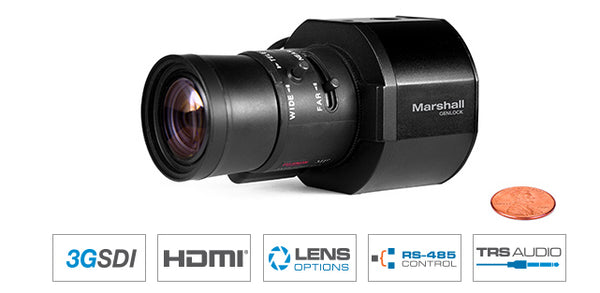 Marshall CV365-CGB  Full-HD (3G/HD-SDI & HDMI) 2.5MP Compact GENLOCK Camera with AUDIO + HDMI (CS/C lens mount w/ Auto-Iris